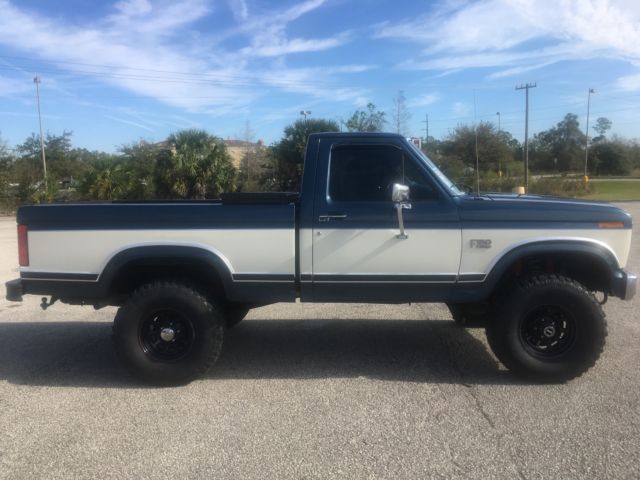 1986 Two Tone Blue and White Ford F-150 Pickup Truck