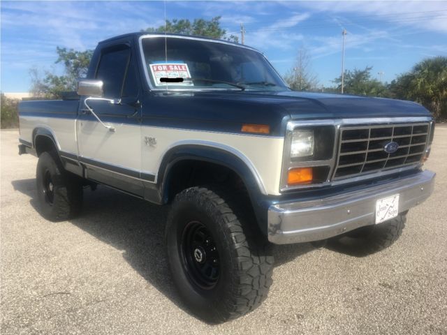 1986 Two Tone Blue and White Ford F-150 Pickup Truck