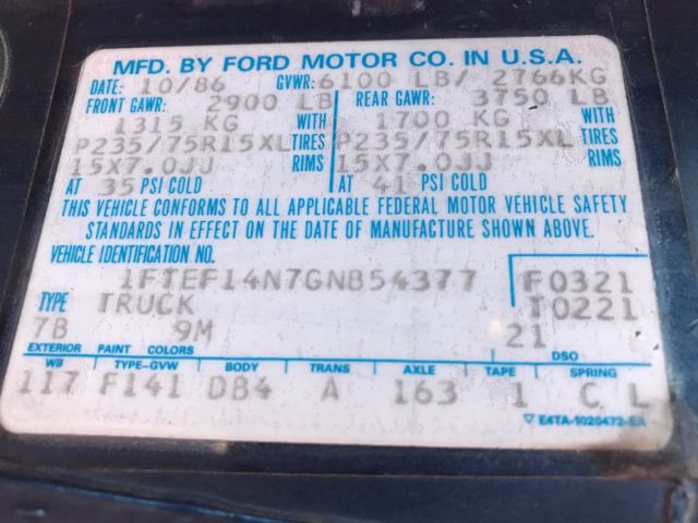 1986 Blue Ford F-150 Standard Cab Pickup