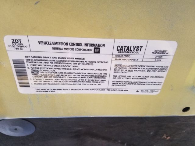 1987 Yellow Chevrolet Camaro