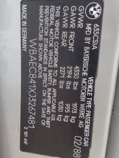 1988 Silver BMW 6-Series Coupe