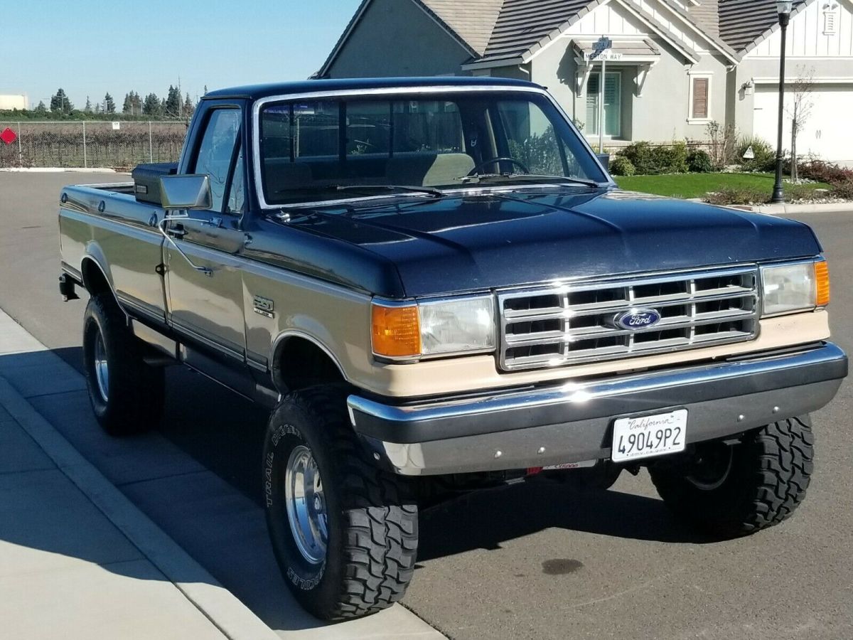 1988 Blue and Tan Ford F-250 Reg Cab Long Bed