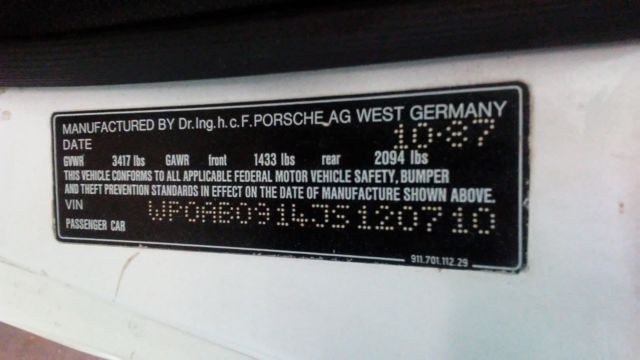 1989 White Porsche 911 Coupe