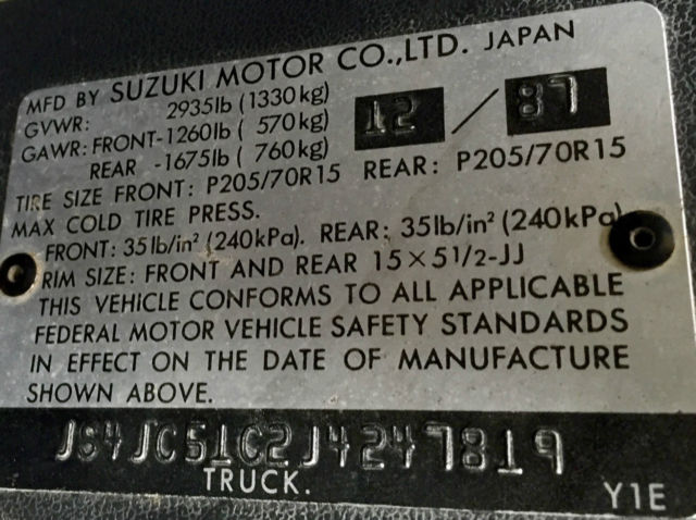 1988 Black Suzuki Samurai Convertible