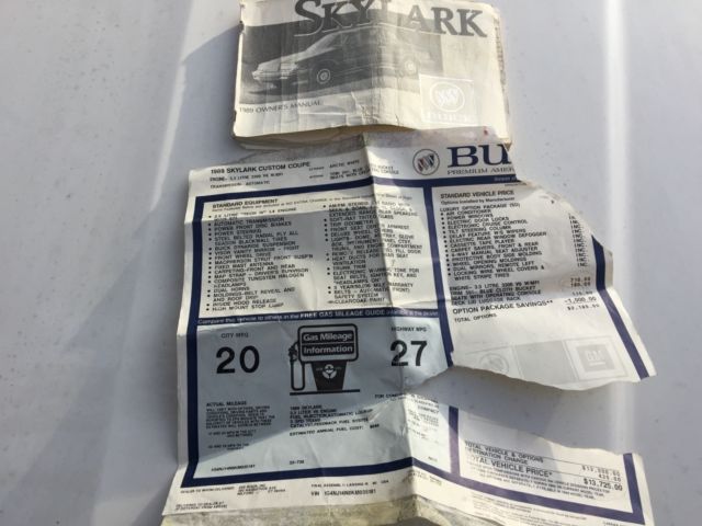 1989 White Buick Skylark Coupe