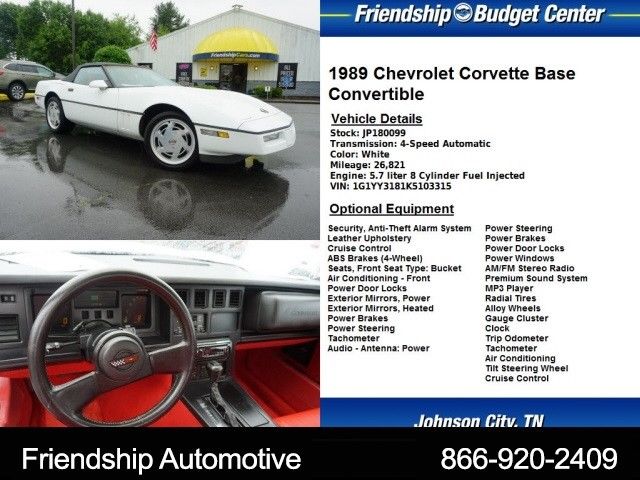 1989 White Chevrolet Corvette 2dr Convertible