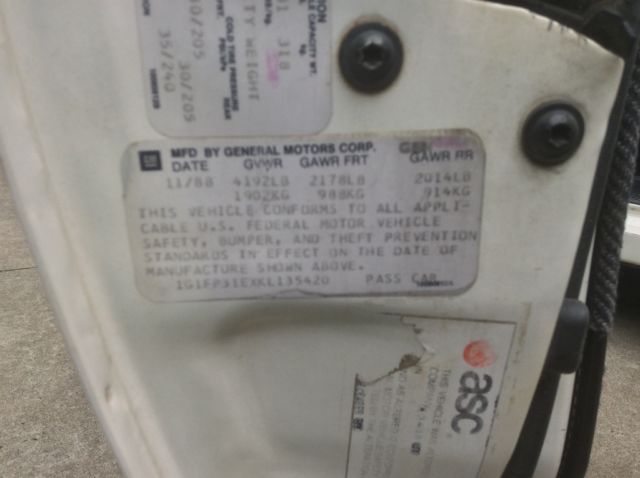 1989 White Chevrolet Camaro Convertible