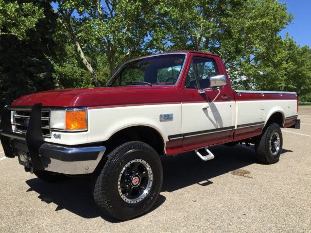 1989 RED AND White Ford F-250 Standard Cab Pickup