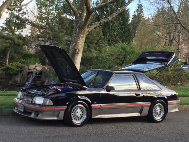 1989 black and gray Ford Mustang Hatchback