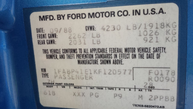 1989 Blue Ford Mustang Hatchback
