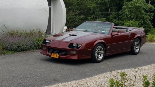 1989 Dark Red with Grey Stripes Chevrolet Camaro Convertible