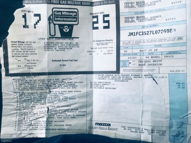 1990 White Mazda RX-7 Convertible