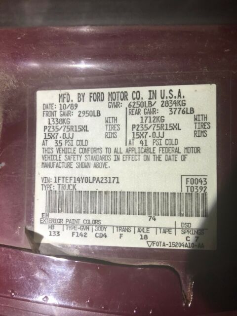 1990 Red Ford F-150 Standard Cab Pickup