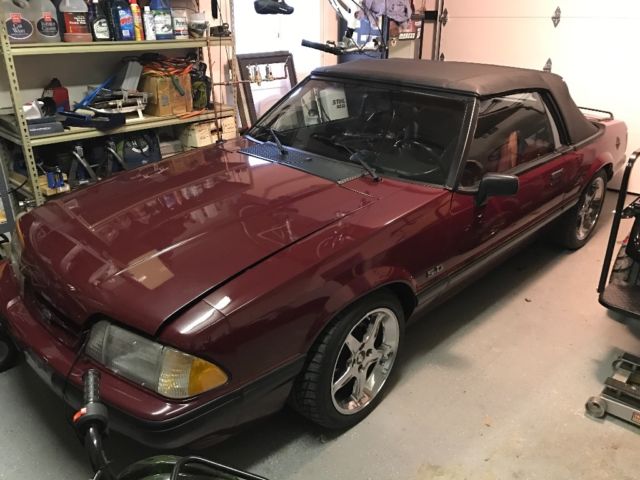 1990 Burgundy Ford Mustang Convertible