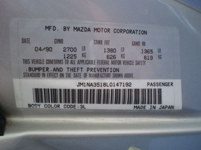 1990 Silver Stone Metallic Mazda MX-5 Miata Convertible