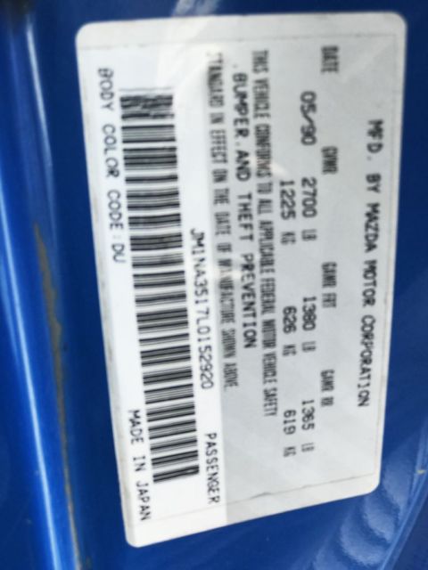 1990 Blue Mazda MX-5 Miata --