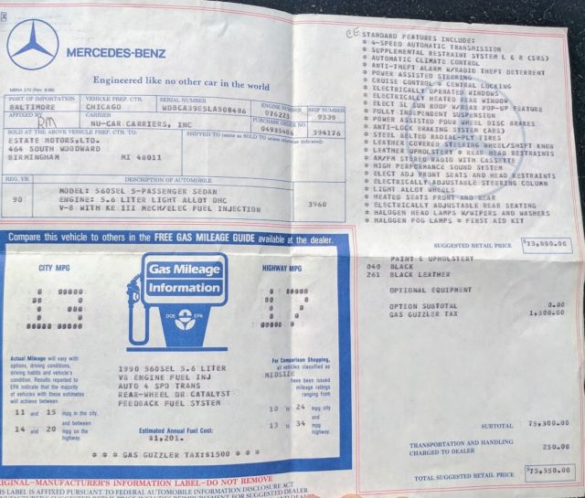 1990 Black Mercedes-Benz 500-Series Sedan