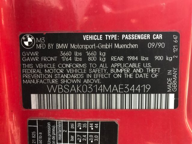 1991 Red BMW M3 Coupe