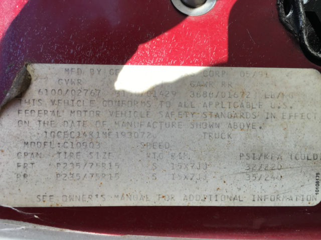 1991 Red/Gray Chevrolet C/K Pickup 1500 Regular Cab/Long Box