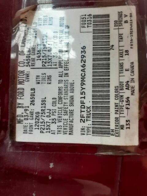 1991 Black Ford F-150 Cab & Chassis