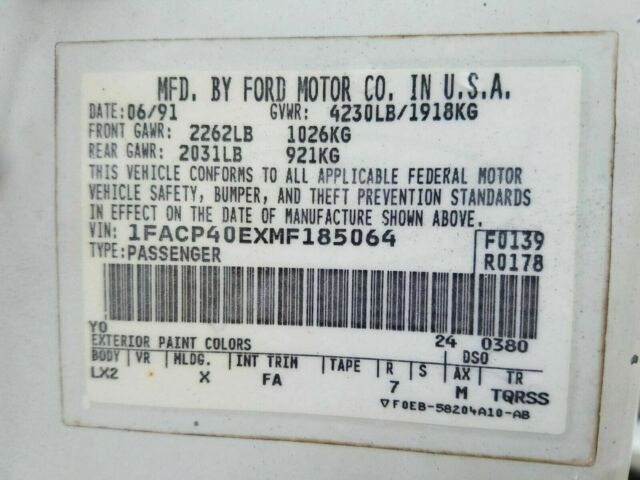 1991 White Ford Mustang Coupe