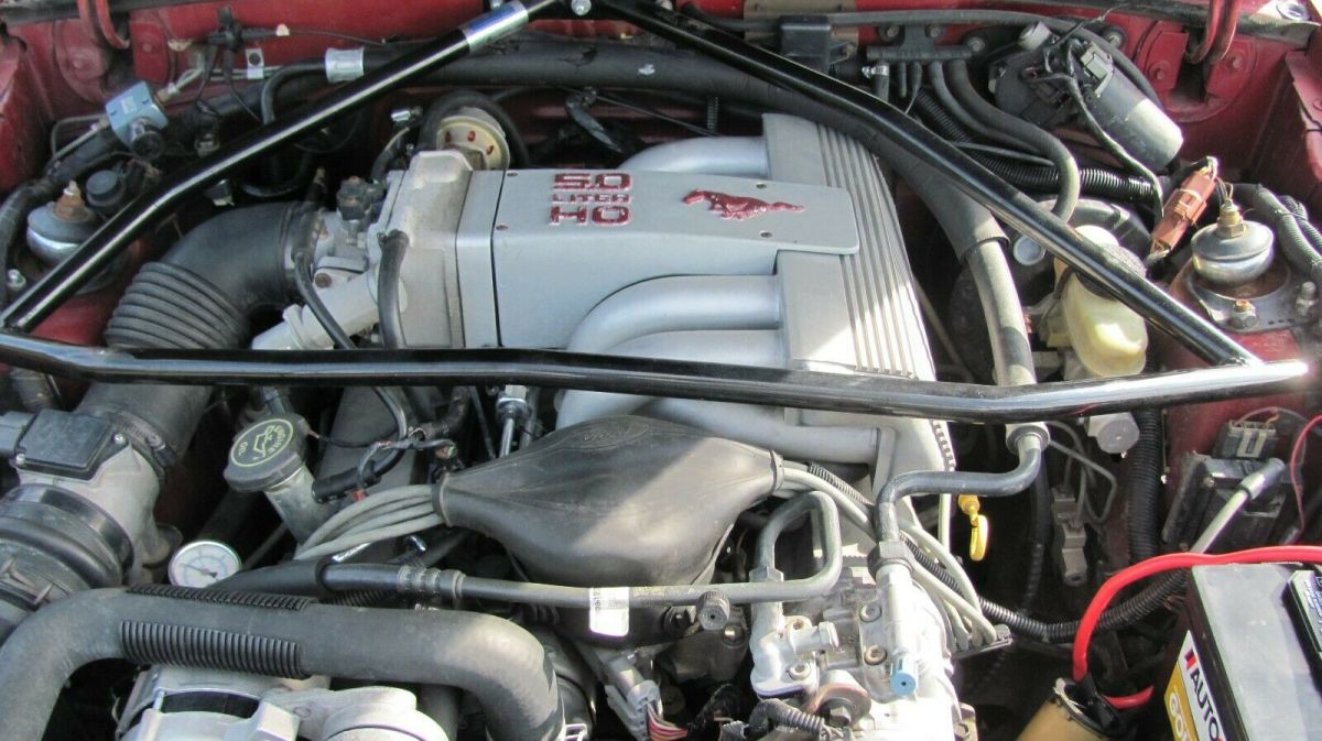 1991 Burgundy/ silver Ford Mustang Convertible