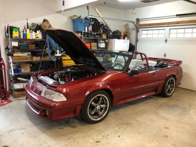 1991 Burgundy Ford Mustang Convertible