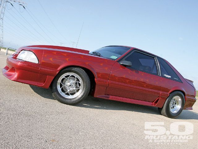 1991 Custom Wild Strawberry with Candy Orange Flames Ford Mustang Hatchback