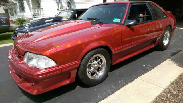 1991 Custom Wild Strawberry with Candy Orange Flames Ford Mustang Hatchback