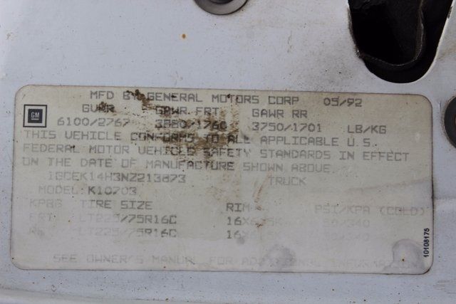 1992 -- Chevrolet C/K Pickup 1500 2D Standard Cab