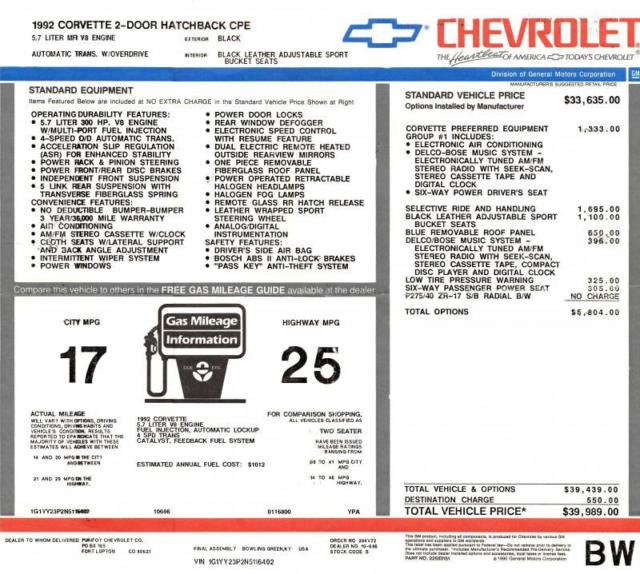 1992 Black Chevrolet Corvette Coupe