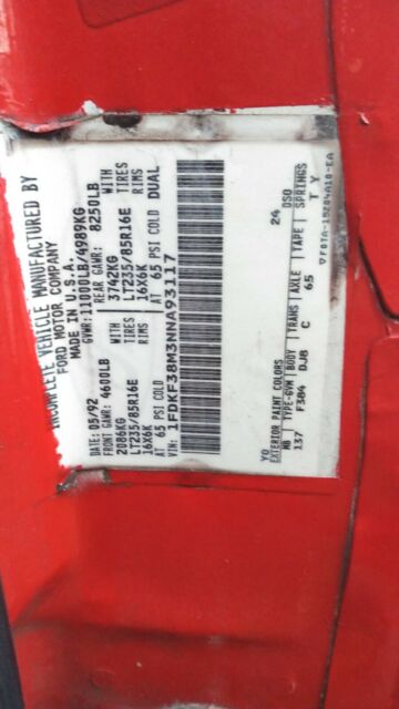 1992 Red Ford F-350 Cab & Chassis