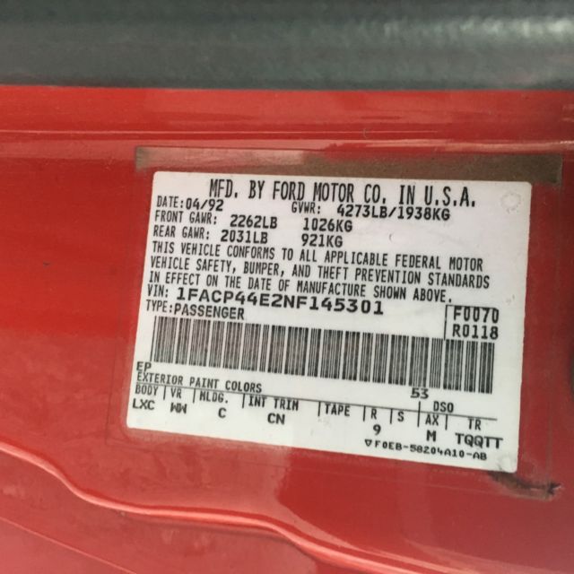 1992 Black Ford Mustang Hatchback