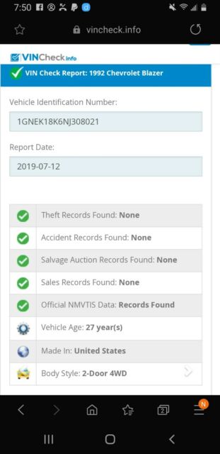 1992 White Chevrolet Blazer Coupe