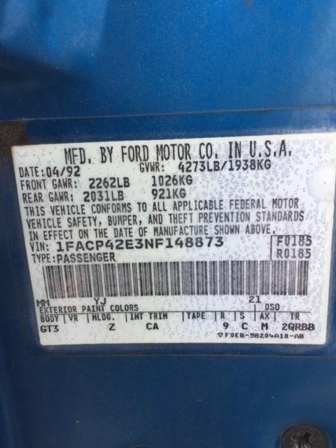 1992 Blue Ford Mustang Hatchback