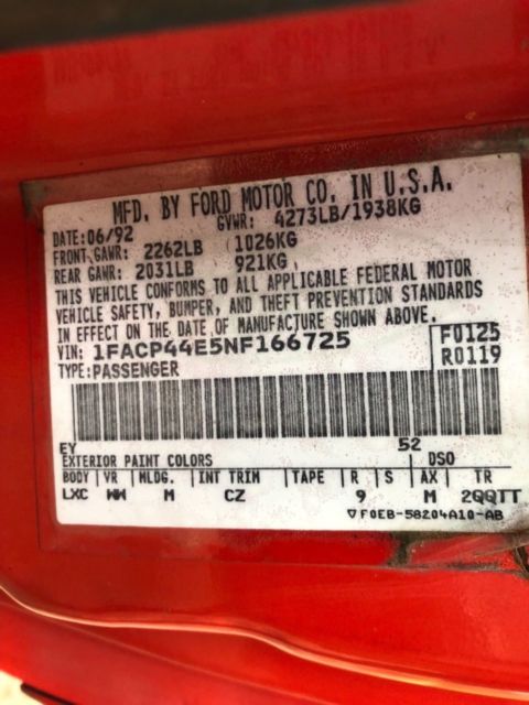 1992 VIBRANT RED Ford Mustang Convertible