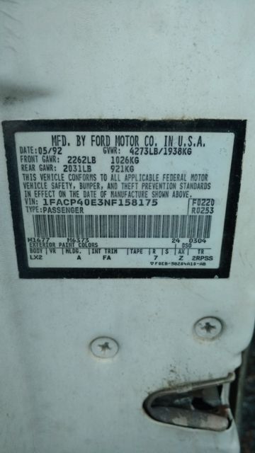 1992 White Ford Mustang Coupe