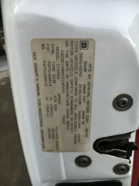 1993 White Chevrolet C/K Pickup 1500 TRUCK