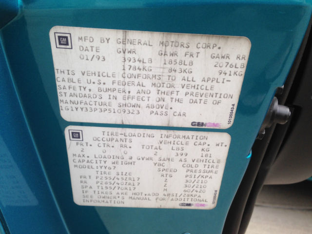 1993 Teal Chevrolet Corvette Convertible