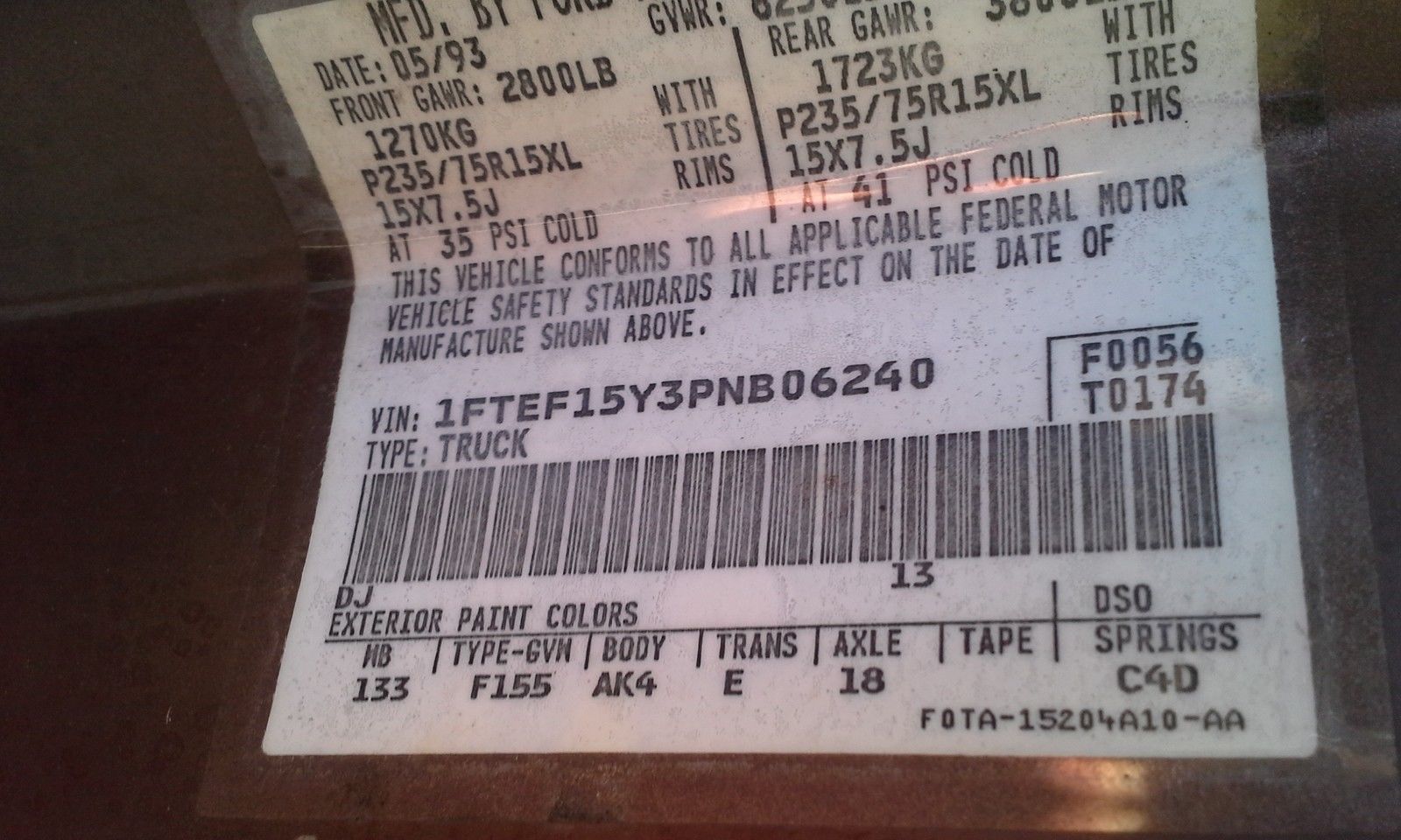 1993 Brown Ford F-150 Pickup Truck