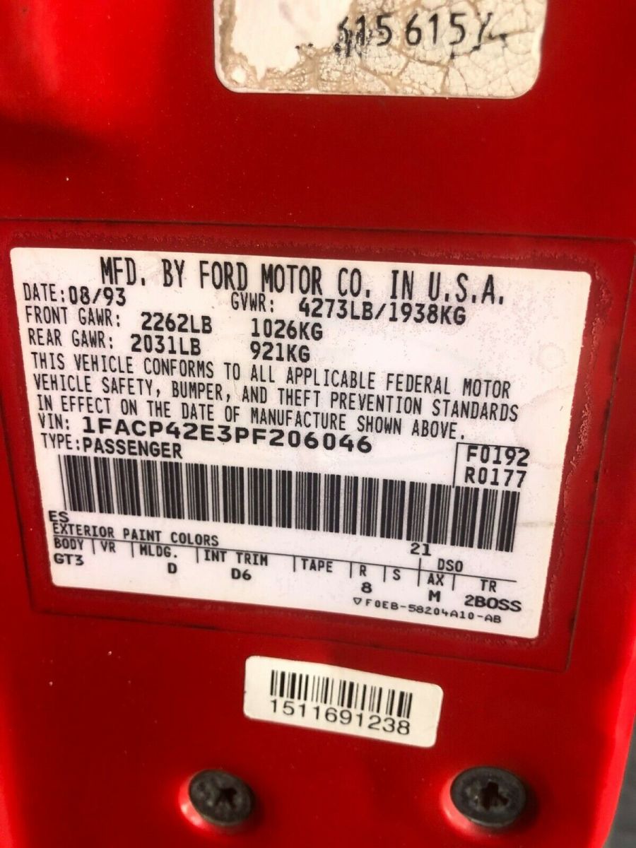 1993 Red Ford Mustang Hatchback