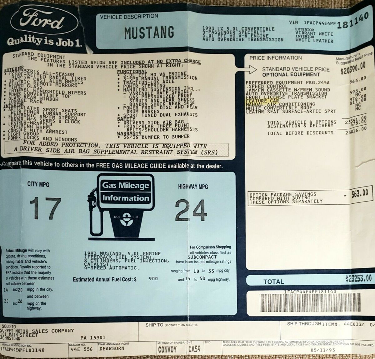 1993 Ford Mustang Convertible