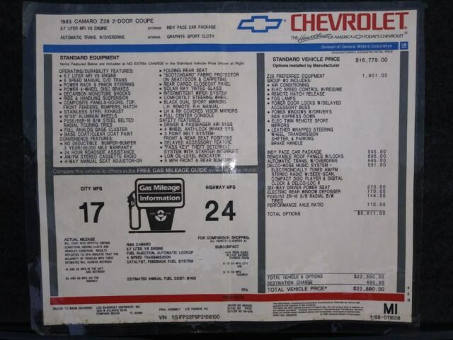 1993 Black Chevrolet Camaro Coupe