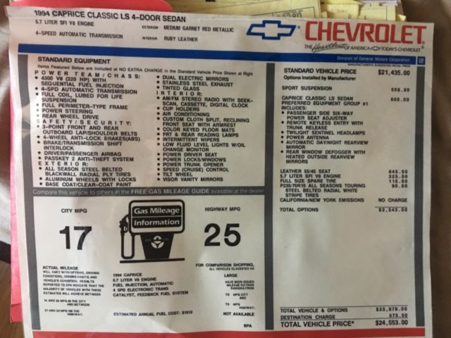 1994 Garnet red Chevrolet Capriceold Sedan