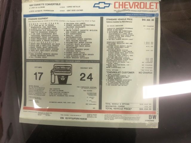 1994 COPPER METALLIC Chevrolet Corvette Convertible