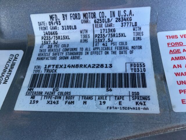 1994 Gray Ford F-150 Extended Cab Pickup