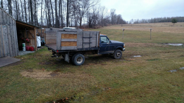 1994 Blue Ford F-450 STAKE BODY DUMP