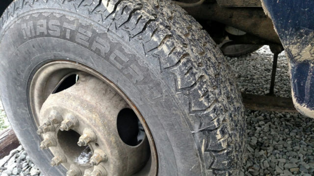 1994 Blue Ford F-450 STAKE BODY DUMP
