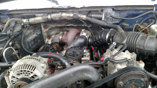 1994 Blue Ford F-450 STAKE BODY DUMP