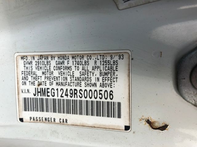 1994 White Honda Del Sol Coupe